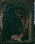 Gerard Dou Eine Katze am Fenster eines Malerateliers oil on canvas